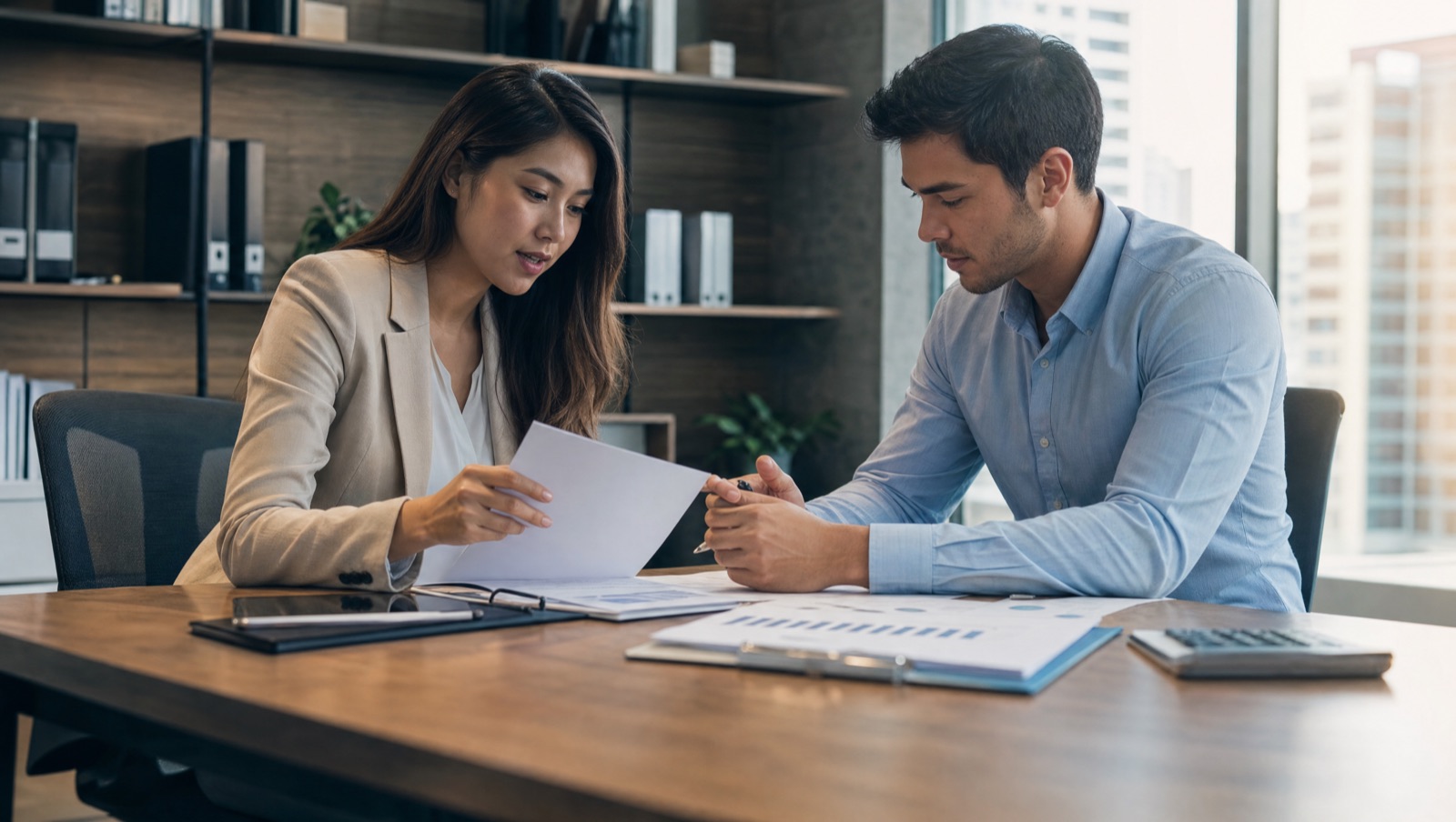 Professional consultant meeting with a client in a modern office